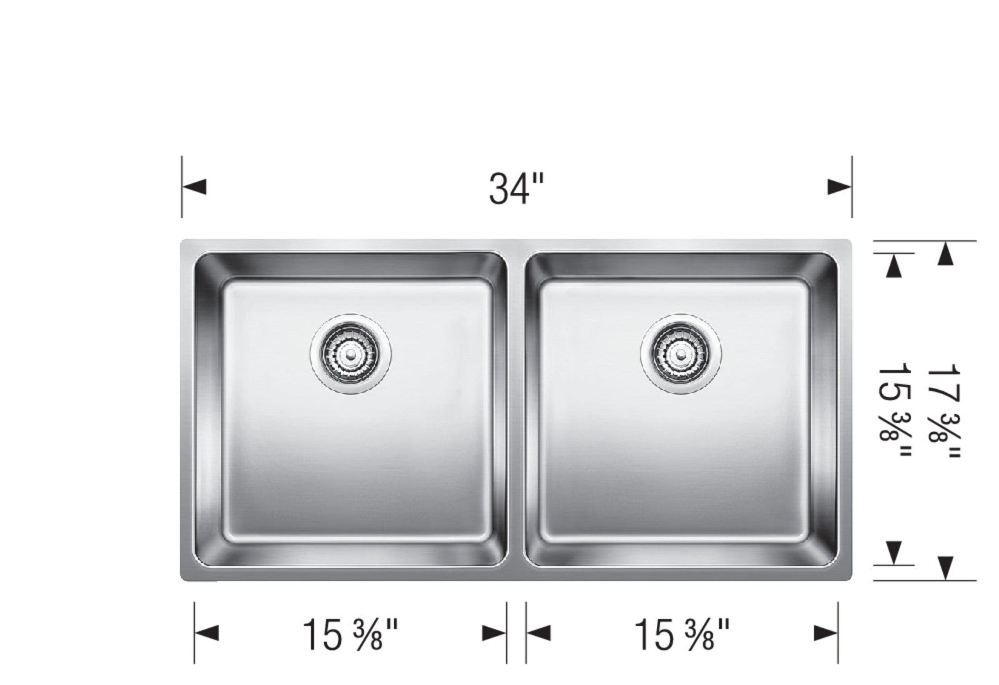 Blanco 401334 Andano U 2 Undermount Double Bowl Sink, Stainless Steel Satin Polish (36" Minimum Cabinet)