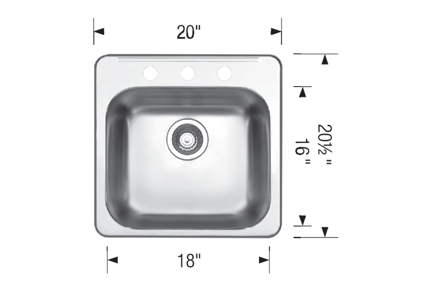 Blanco 401011 Horizon Drop-in Kitchen Sink, 3 Holes, 1 Bowl, 7" Deep - Stainless Steel