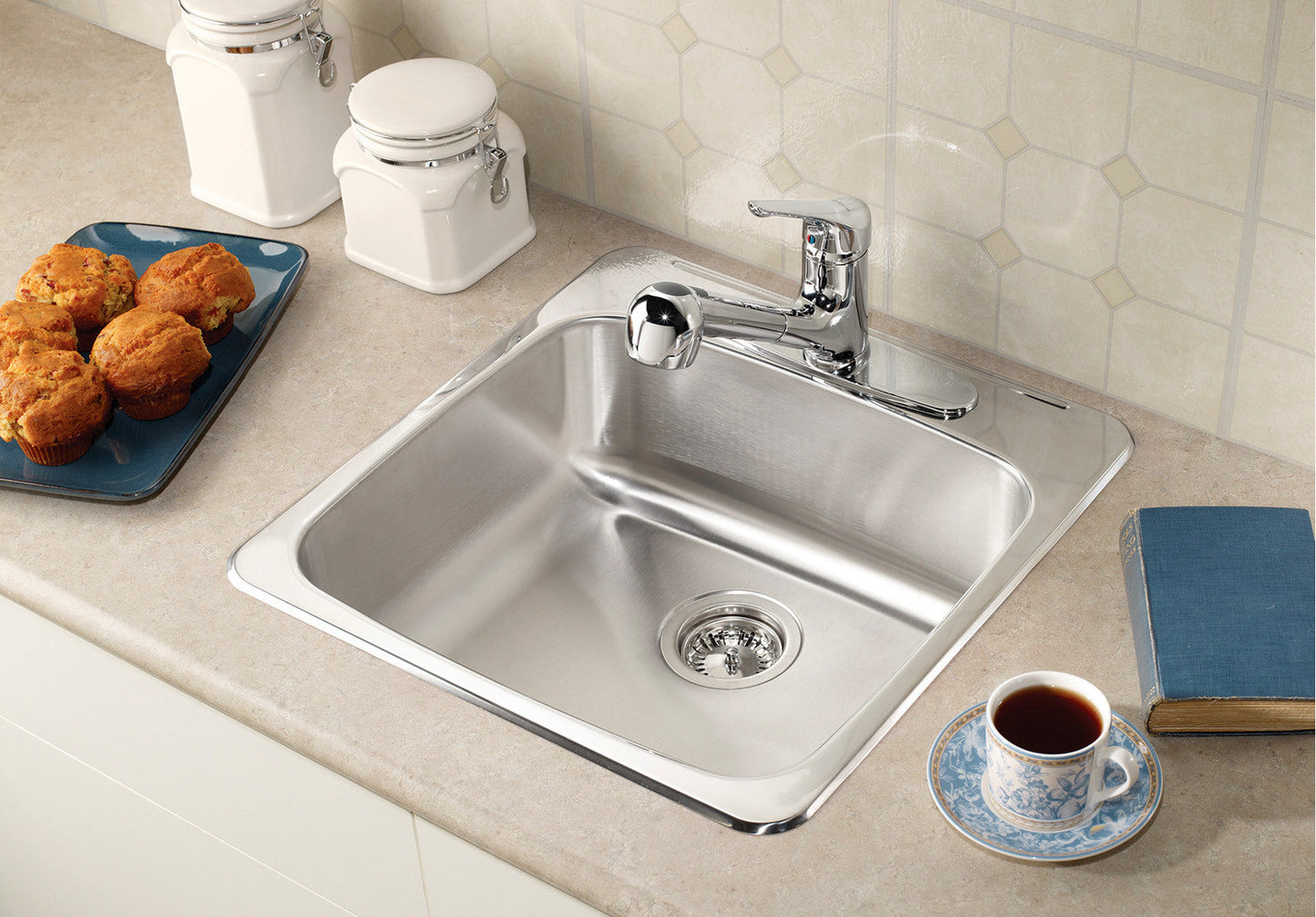 Blanco 401011 Horizon Drop-in Kitchen Sink, 3 Holes, 1 Bowl, 7" Deep - Stainless Steel