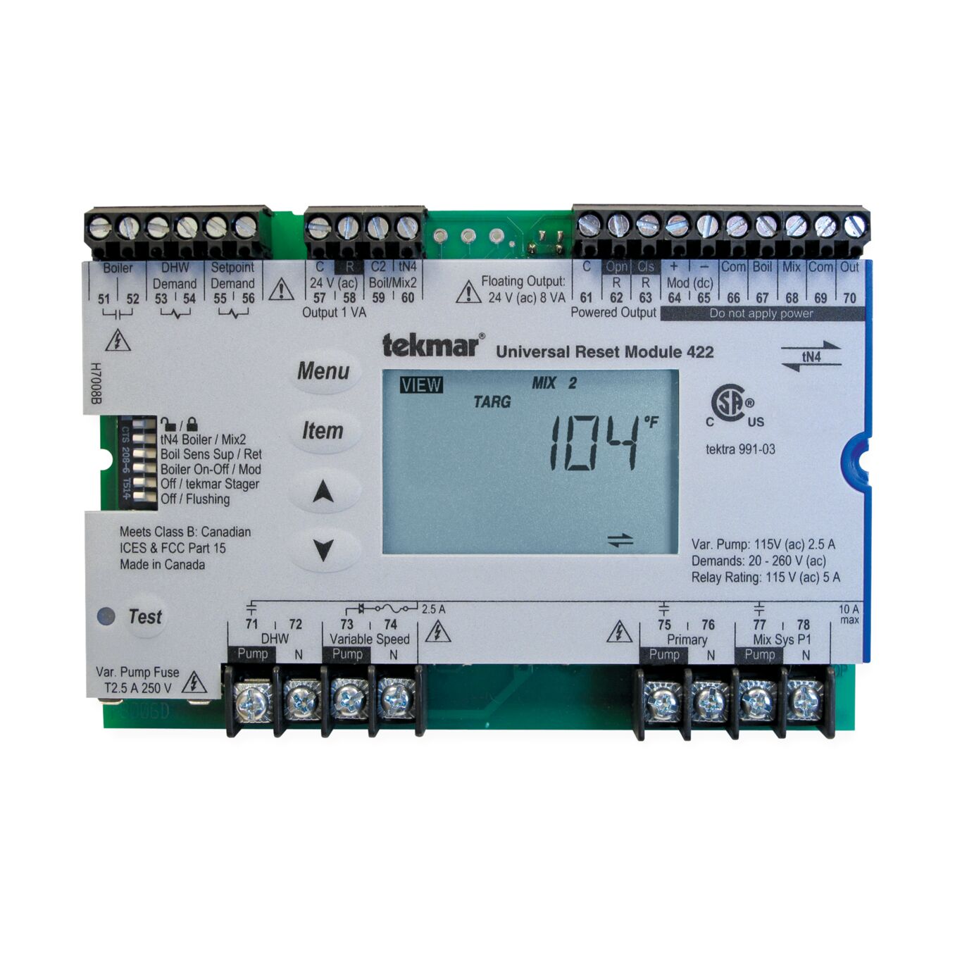Tekmar 422 Universal Reset Module, Two tN4, Mixing, Boiler, DHW and Setpoint