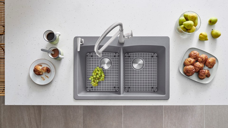 Blanco 401661 DIAMOND 210 Double Bowl Drop-In Silgranit Kitchen Sink - Metallic Grey