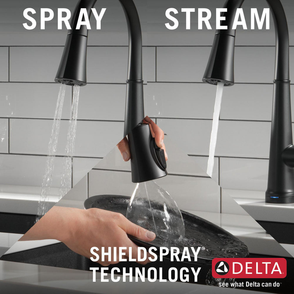 Delta 9182T-BL-DST Single Handle Pull Down Kitchen Faucet with Touch2O Technology & ShieldSpray Technology - Matte Black