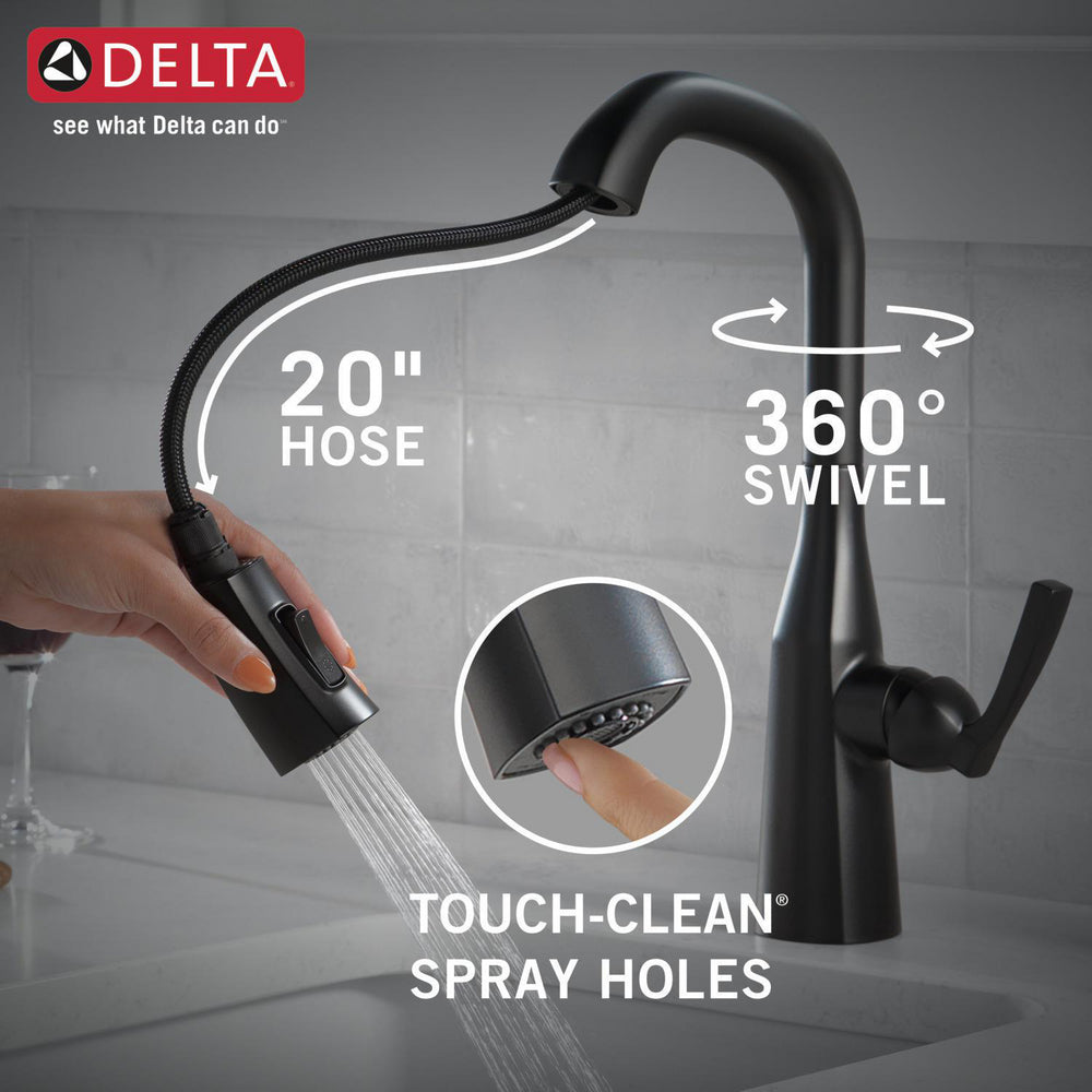 Delta 9976-BL-DST Stryke Single Handle Bar Faucet with Pulldown Sprayer in Matte Black Finish