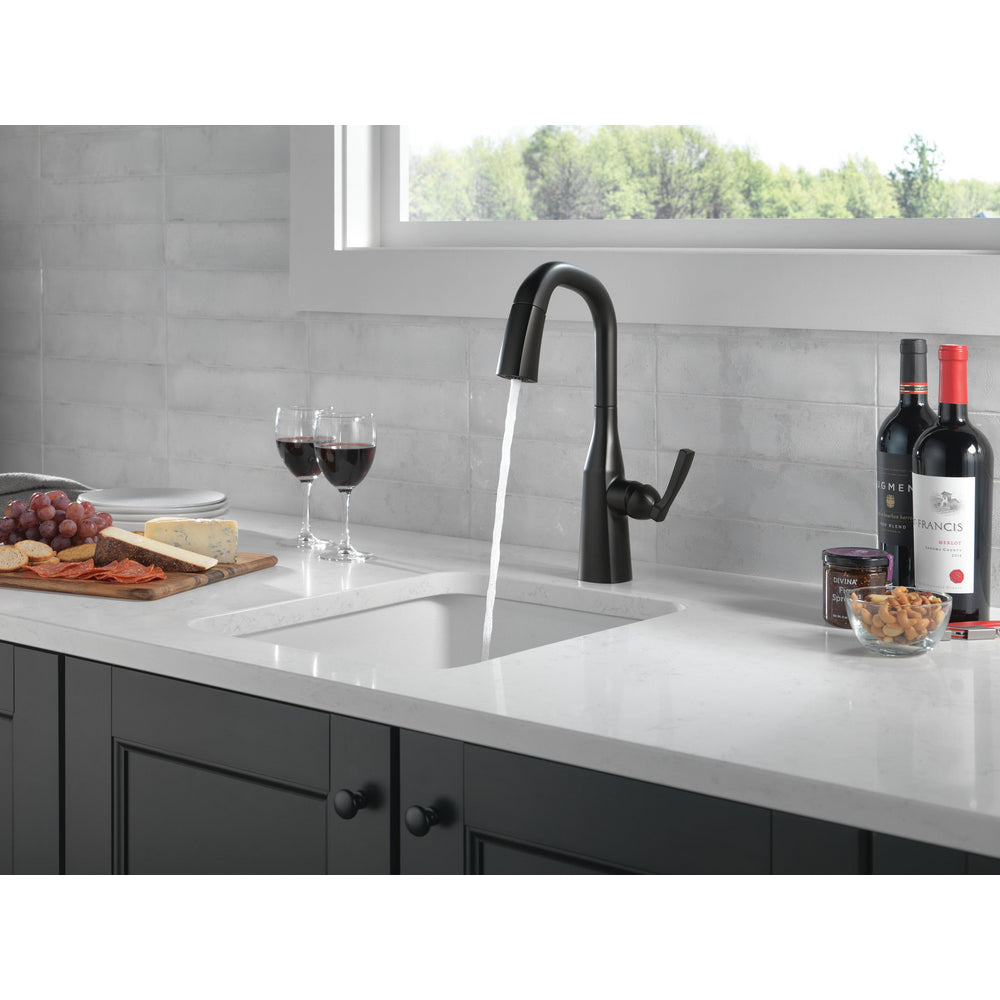 Delta 9976-BL-DST Stryke Single Handle Bar Faucet with Pulldown Sprayer in Matte Black Finish