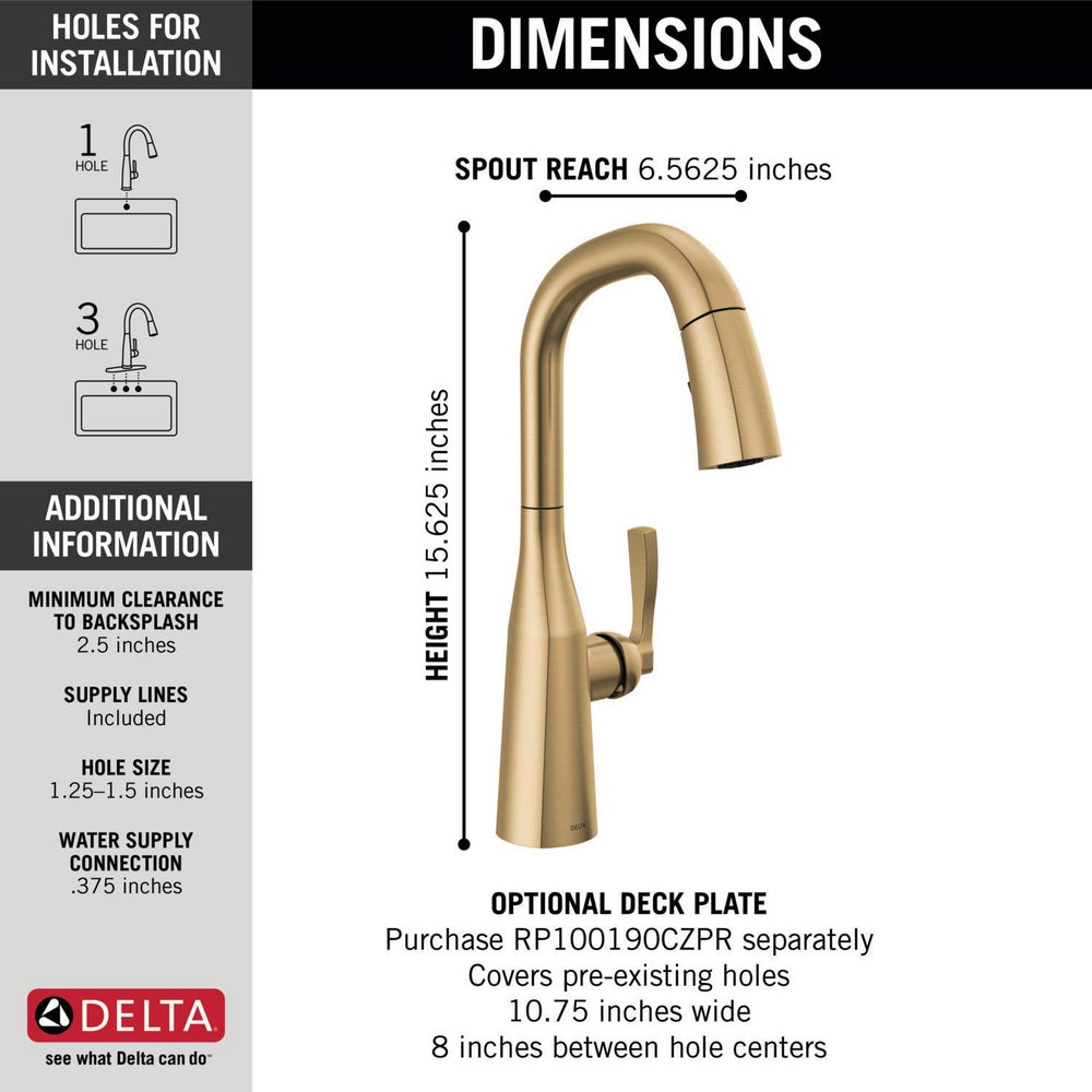 Delta 9976-CZ-PR-DST Stryke Single Handle Bar Faucet with Pulldown Sprayer in Champagne Bronze