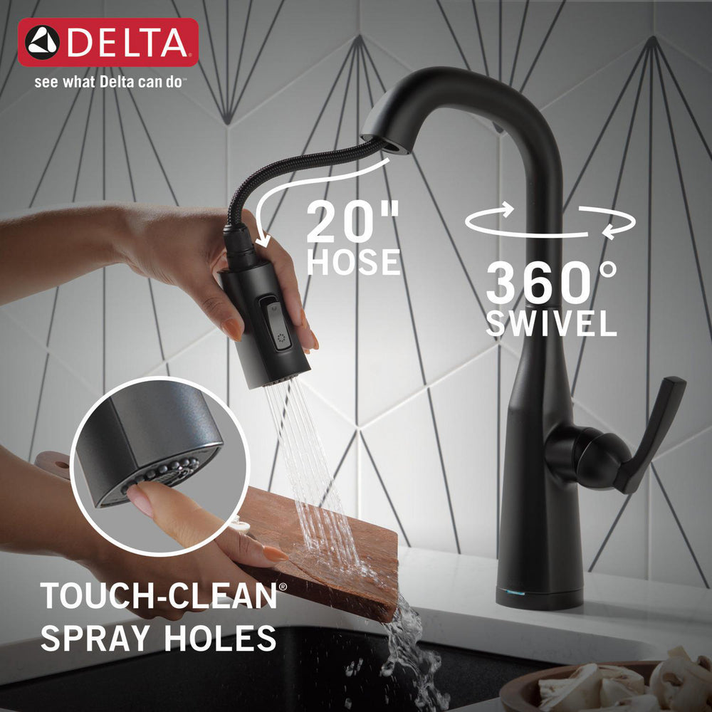 Delta 9976T-BL-DST 1-Handle Bar/Prep Faucet with Touch 2O Technology and Pulldown Sprayer in Matte Black