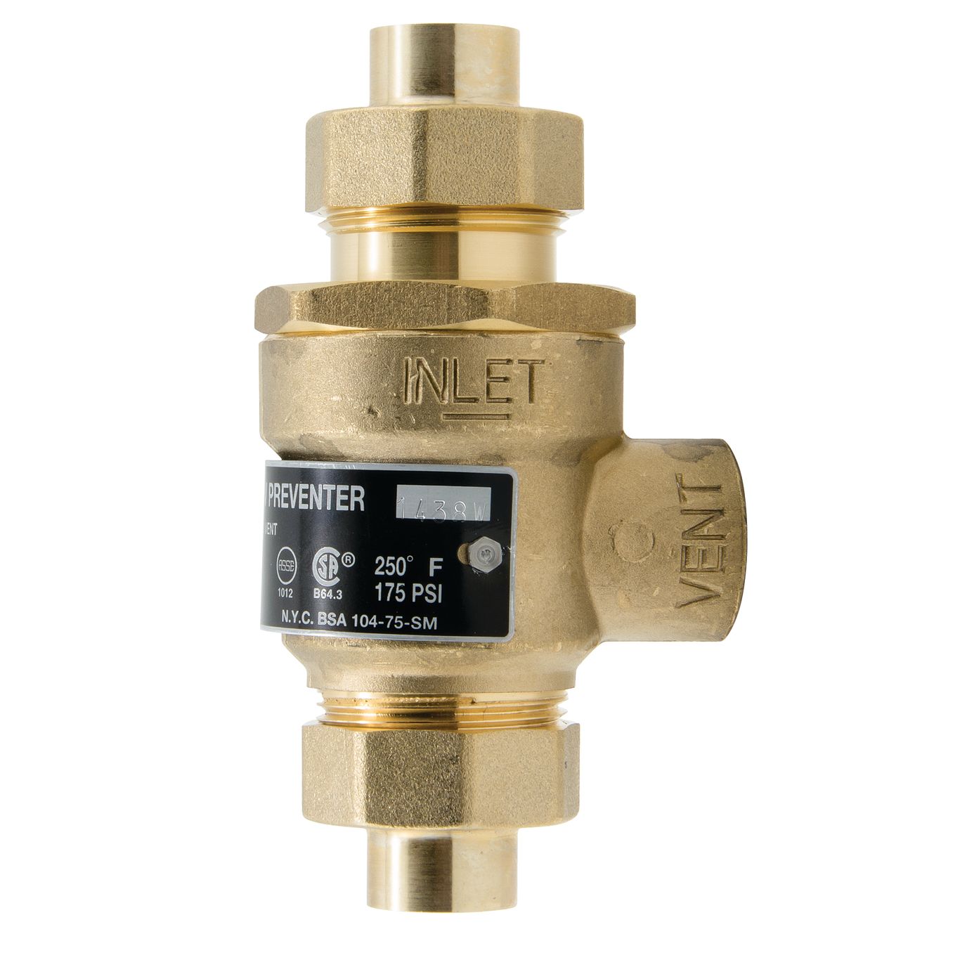 Watts 0061601 - 9D-S-M3-CAN-3/4 - 3/4" Bronze Dual Check Valve Backflow Preventer With Intermediate Atmospheric Vent, Union Copper End Connections