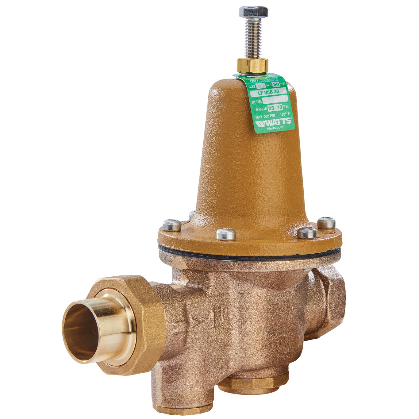 Watts 0009207 - LFU5B-S-Z3-2 Lead Free Water Pressure Reducing Valve, 2" Solder X 2" NPT Female, Adjustable Pressure Range 25-75 PSI
