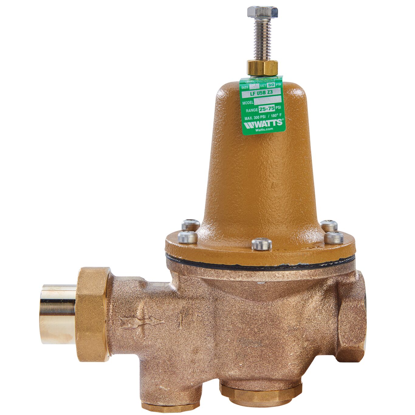 Watts 0009207 - LFU5B-S-Z3-2 Lead Free Water Pressure Reducing Valve, 2" Solder X 2" NPT Female, Adjustable Pressure Range 25-75 PSI