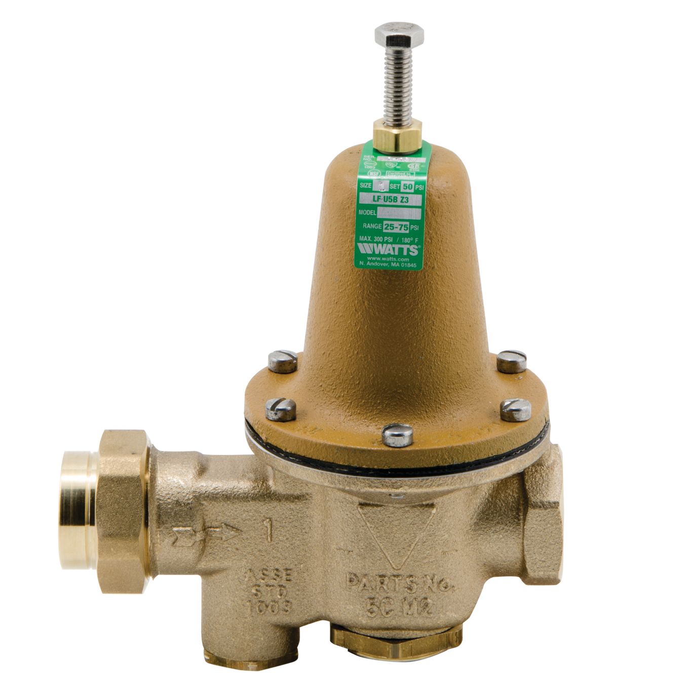 Watts 0009118 - LFU5B-Z3 3/4" Lead Free High Performance Pressure Reducing Valve with Bypass Feature, Adjustable Pressure Range 25-75 PSI
