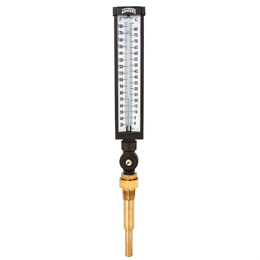 Winters TIM104-6A Industrial 9" Thermometer with Aluminum Case, 6" Stem, 30/180 F&C, with 3/4" NPT Brass Thermowell