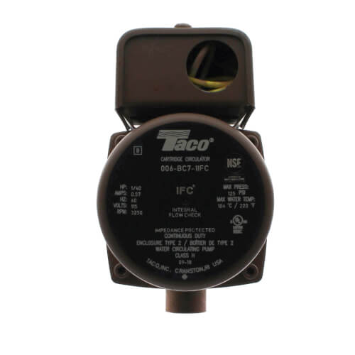 Taco 006-BC7-1IFC - Bronze Circulator Pump with Integral Flow Check Valve, 1/2" Sweat Connection, 1/40 HP, 115V, 125 PSI 