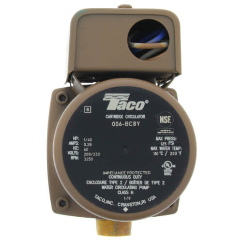 Taco 006-BC8Y - 006 Series Bronze Circulator Pump with 1/2" Sweat Connection, 1/40 HP, 230V 