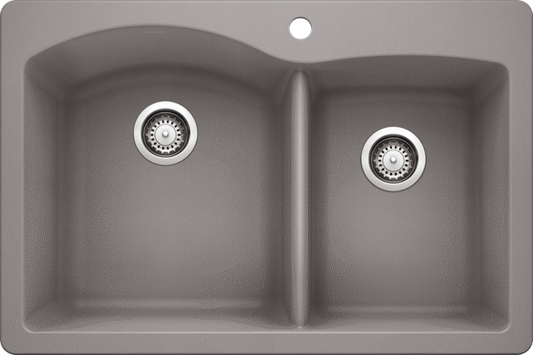 Blanco 401659 DIAMOND 1.75 Drop-In Double Bowl Silgranit Kitchen Sink - Metallic Grey | Plumbers Center