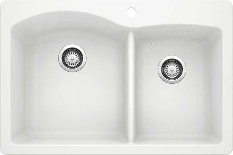 Blanco 400059 DIAMOND 1.75 Drop-In Double Bowl Silgranit Kitchen Sink - White | Plumbers Center