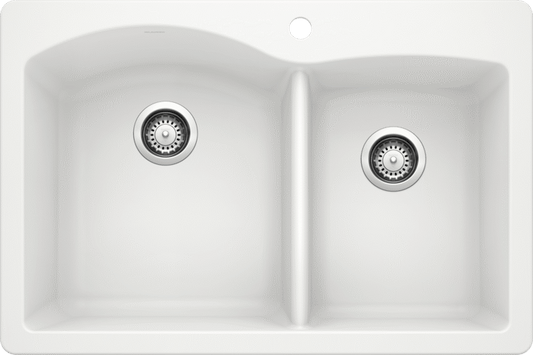 Blanco 400059 DIAMOND 1.75 Drop-In Double Bowl Silgranit Kitchen Sink - White | Plumbers Center