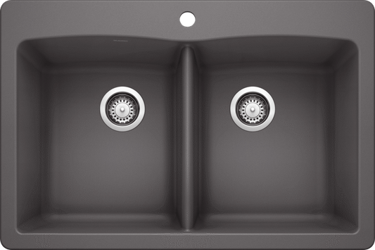 Blanco 401406 DIAMOND 210 Double Bowl Drop-In Silgranit Kitchen Sink - Cinder | Plumbers Center