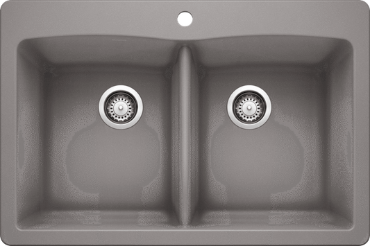 Blanco 401661 DIAMOND 210 Double Bowl Drop-In Silgranit Kitchen Sink - Metallic Grey | Plumbers Center