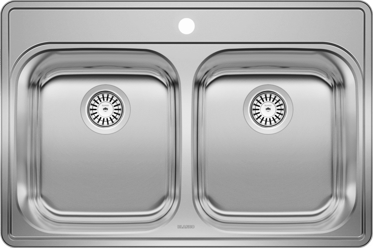 Blanco 400001 Essential 2 1-Hole Double Bowl Drop-In Kitchen Sink - Stainless Steel | Plumbers Center