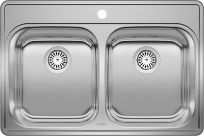 Blanco 400001 Essential 2 1-Hole Double Bowl Drop-In Kitchen Sink - Stainless Steel | Plumbers Center