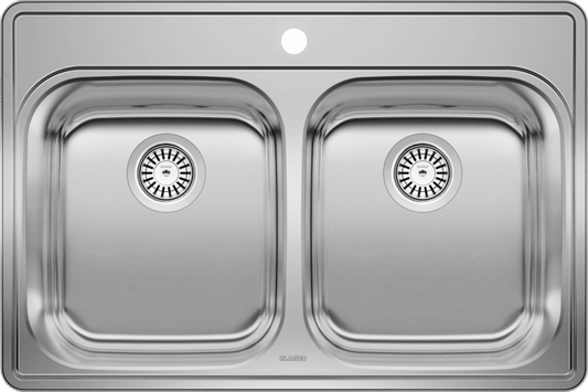 Blanco 400001 Essential 2 1-Hole Double Bowl Drop-In Kitchen Sink - Stainless Steel | Plumbers Center