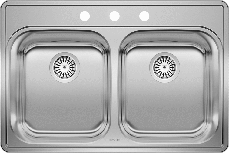 Blanco 400003 Essential 2 3-Hole Double Bowl Drop-In Kitchen Sink - Stainless Steel | Plumbers Center