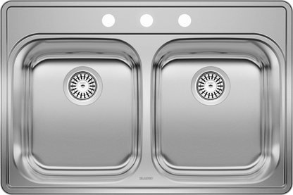 Blanco 400003 Essential 2 3-Hole Double Bowl Drop-In Kitchen Sink - Stainless Steel | Plumbers Center