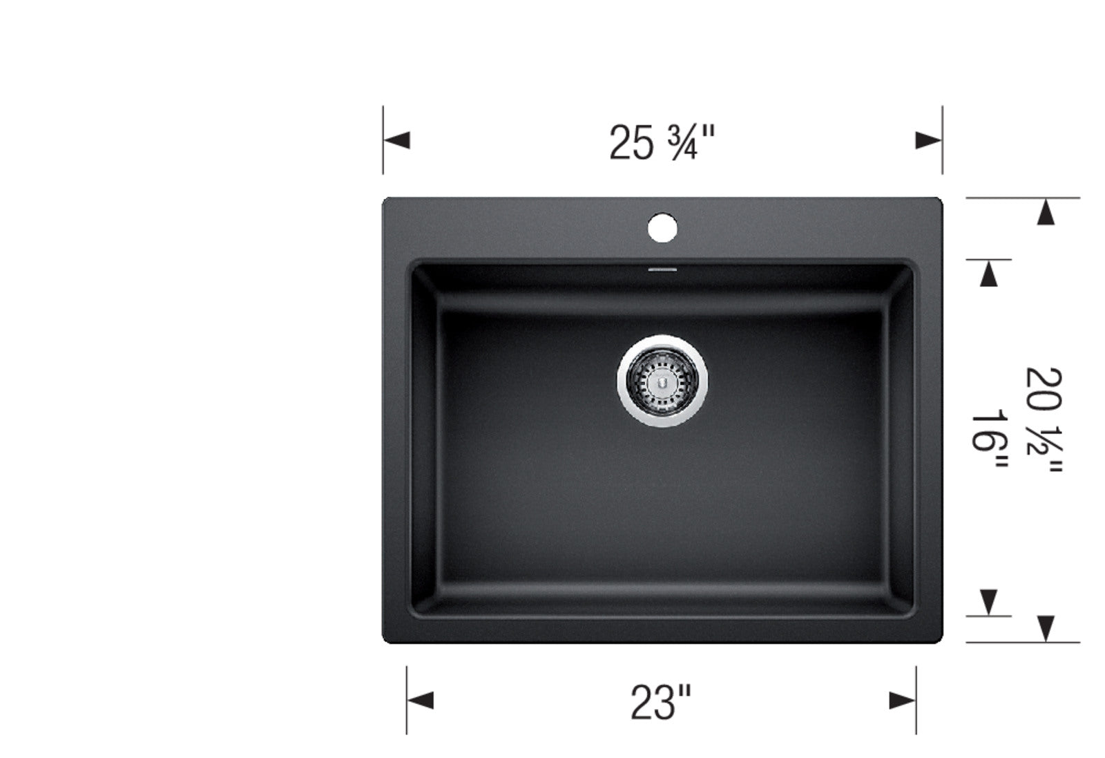 Blanco 402655 Precis Single Kitchen Bowl, Drop in/Undermount, ADA Compliant in Coal Black finish 