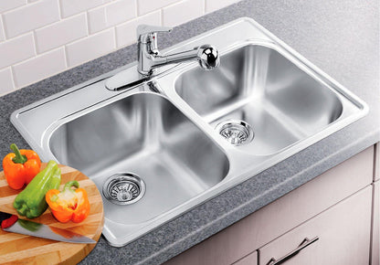 Blanco 400001 Essential 2 1-Hole Double Bowl Drop-In Kitchen Sink - Stainless Steel 