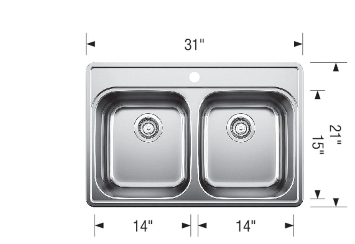 Blanco 400001 Essential 2 1-Hole Double Bowl Drop-In Kitchen Sink - Stainless Steel 