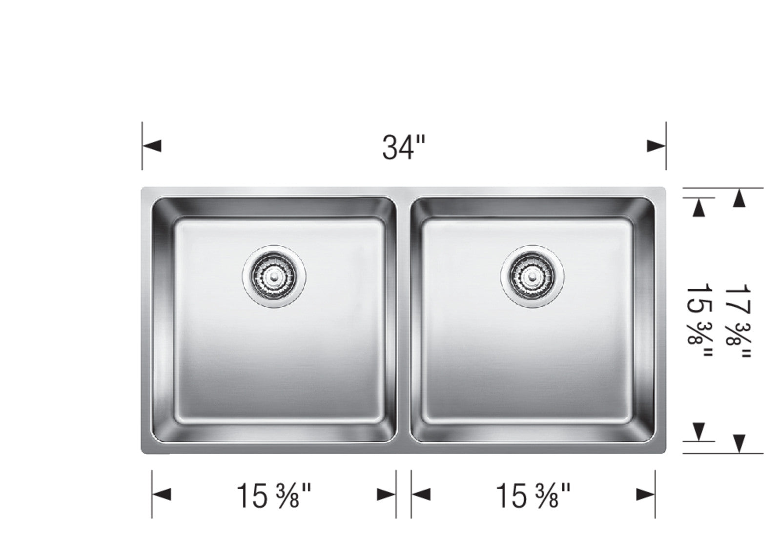 Blanco 401334 Andano U 2 Undermount Double Bowl Sink, Stainless Steel Satin Polish (36" Minimum Cabinet) 