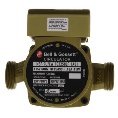 Bell & Gossett 103258LF - NBF-9U/LW Lead Free Bronze Circulator Pump, 1/40 HP, 115 Volts, 1 Phase, with Union End Connection | Plumbers Center