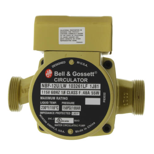 Bell & Gossett 103261LF - Model NBF-12U/LW, Lead Free Bronze Circulator Pump, 1/40 HP, 115 Volts, 1 Phase, with Union End Connection. | Plumbers Center