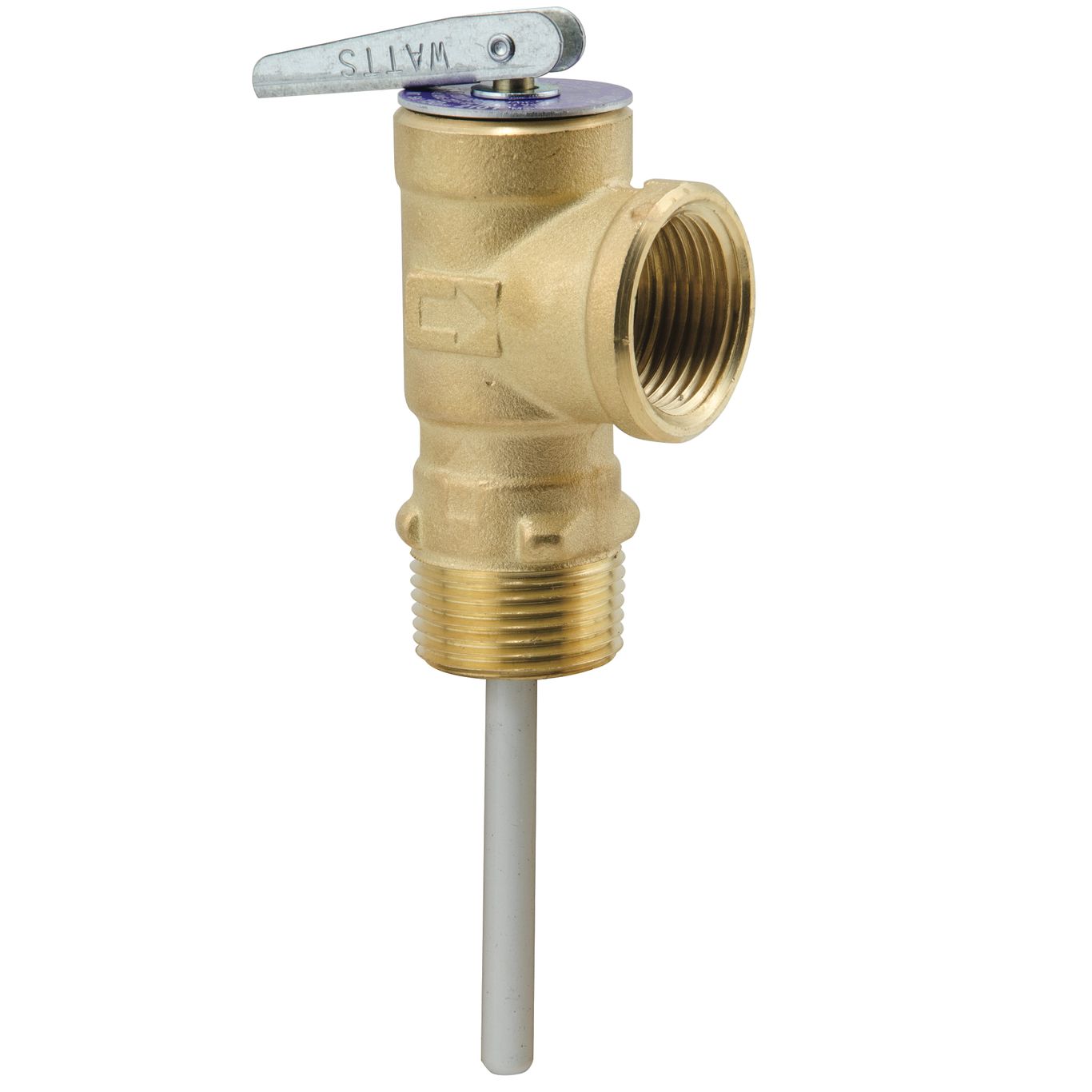 Watts 0004624, 10L-2-CAN-125/210-3/4 - 3/4" Brass Self Closing Temperature and Pressure Relief Valve, 125 psi, 210 degree F, with a Test Lever, Short Thermostat 