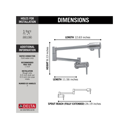 Delta 1165LF-AR Contemporary Wall Mount Pot Filler in Arctic Stainless 