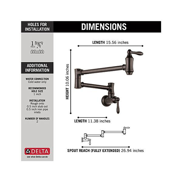 Delta 1177LF-RB Traditional Wall Mount Pot Filler - Venetian Bronze 