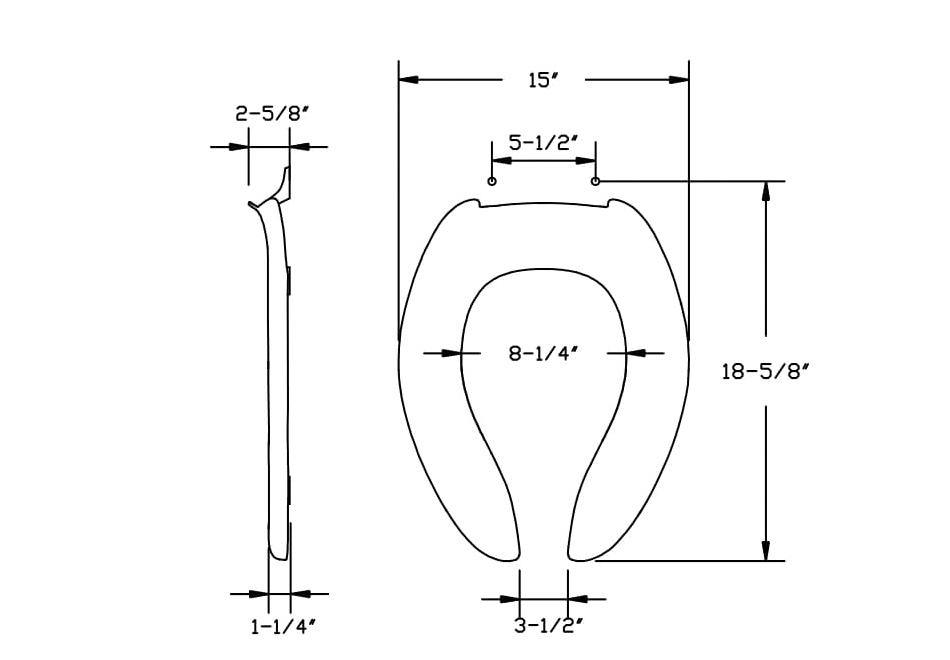 Centoco 1500STSCC-001 Commercial Heavy Duty Elongated Open Front Toilet Seat - White