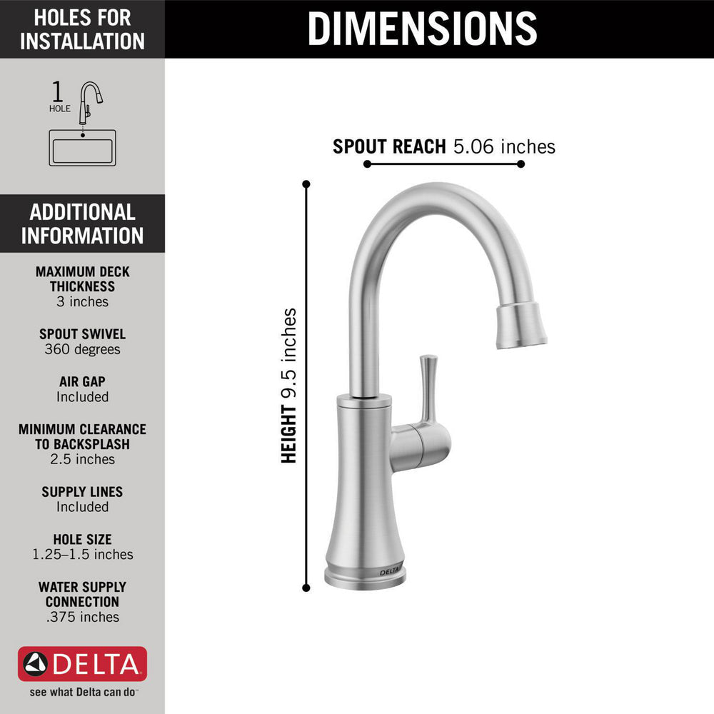 Delta 1920-AR-DST Transitional 1-Handle Deck Mounted Beverage Faucet in Arctic Stainless 