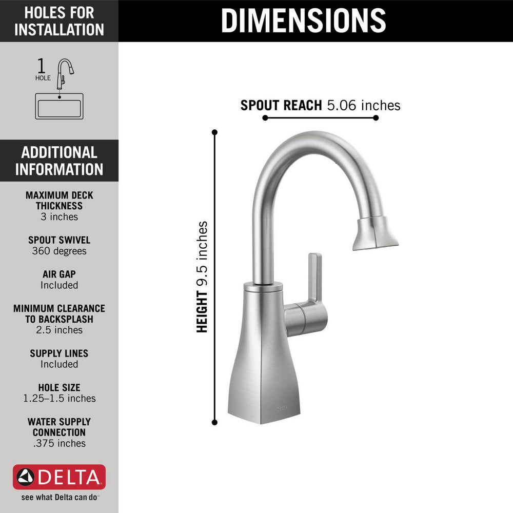 Delta 1940-AR-DST Contemporary Square 1-Handle Deck Mounted Beverage Faucet for Cold water in Arctic Stainless 