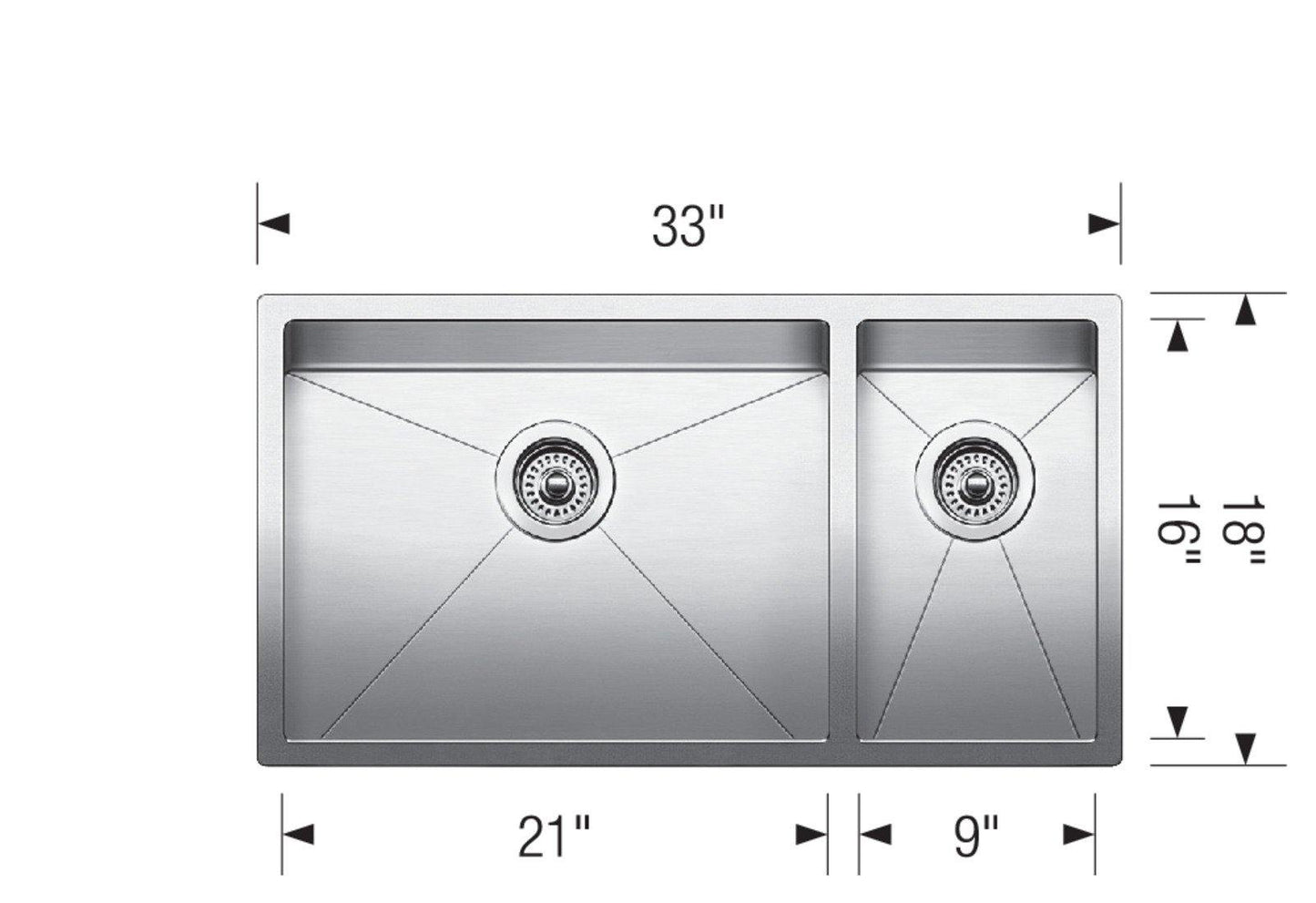 Blanco 400454 Radius 10 U 1-1/2 Bowl Undermount Double Kitchen Sink in Stainless Steel 