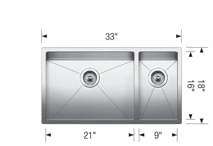 Blanco 400454 Radius 10 U 1-1/2 Bowl Undermount Double Kitchen Sink in Stainless Steel 