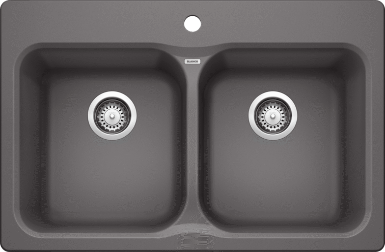 Blanco 401399 Vision 210 Double Bowl Drop-in Silgranit Kitchen Sink in Cinder | Plumbers Center