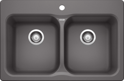 Blanco 401399 Vision 210 Double Bowl Drop-in Silgranit Kitchen Sink in Cinder | Plumbers Center