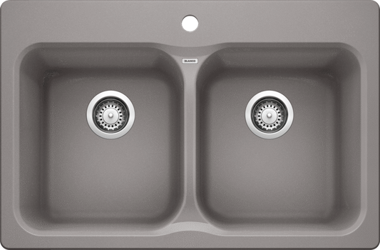 Blanco 401677 Vision 210 Double Bowl Drop-in Silgranit Kitchen Sink in Metallic Gray | Plumbers Center