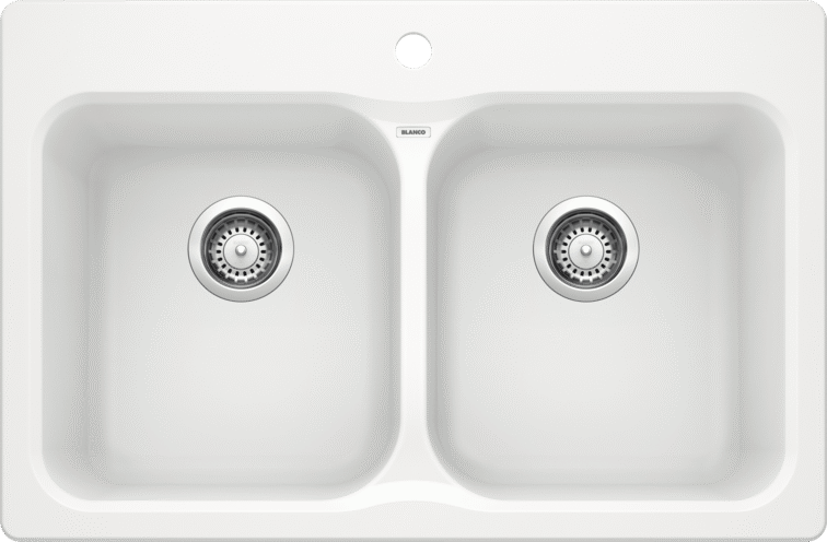 Blanco 400010 Vision 210 Double Bowl Drop-in Silgranit Kitchen Sink in White | Plumbers Center