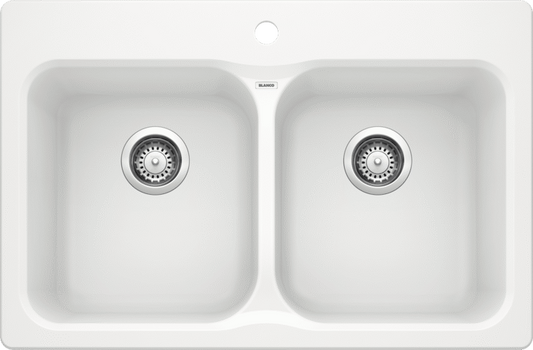 Blanco 400010 Vision 210 Double Bowl Drop-in Silgranit Kitchen Sink in White | Plumbers Center