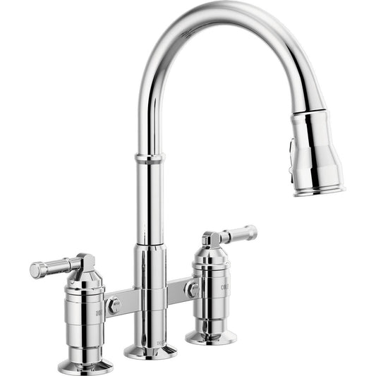 Delta 2390L-DST Broderick 2-Handle Widespread Bridge Kitchen Faucet with Pulldown Sprayer in Chrome | Plumbers Center