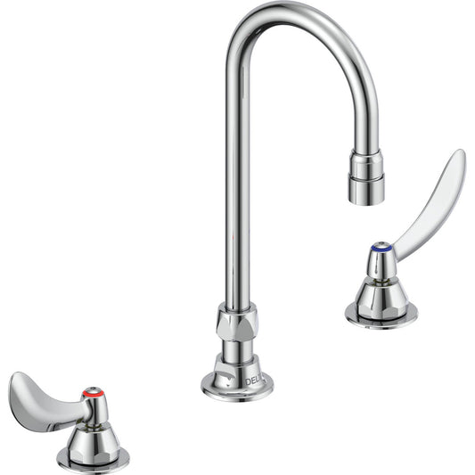 Delta 23C644 Commercial Double Handle Bathroom Faucet with Widespread Blade Handles, Gooseneck Spout, 1.5GPM, Ceramic Disc, Chrome | Plumbers Center