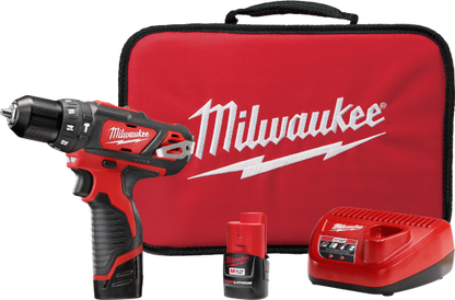 Milwaukee 2408-22 Cordless M12™ 3/8” Hammer Drill/Driver Kit Complete with Battery, Charger & Case