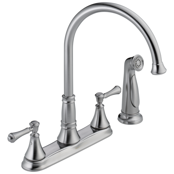 Delta 2497LF-AR Cassidy 2-Handle Kitchen Faucet with a Pull Out Side Sprayer in Arctic Stainless | Plumbers Center